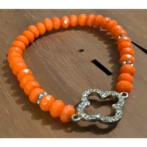 New Rhinestone Beads Beaded Bracelet Stretch Orange Faceted 99 Cent Auction